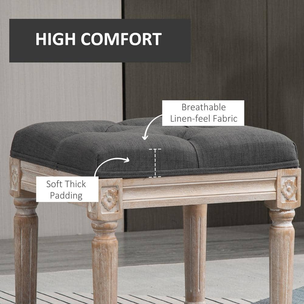 Vintage Grey Linen Tufted 54cm Lightweight Footstool