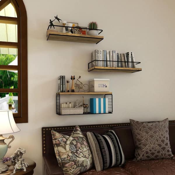 Cubilan 5.9 in. x 15.75 in. x 5.5 in. Light Brown Wood Decorative Wall Shelves with Brackets