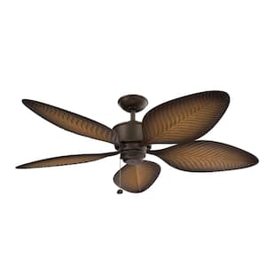 Nani 56 in. WeatherPlus Outdoor Satin Natural Bronze Downrod Mount Ceiling Fan with Pull Chain