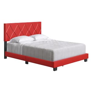 Charlat Upholstered Faux Leather Platform Bed, Queen, Red