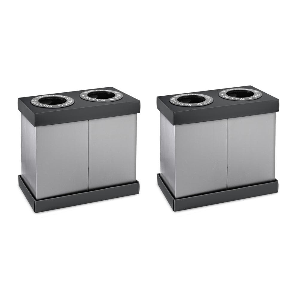 112 Gal. Black Corrugated Plastic 2-Stream Trash and Indoor Recycling Bin (