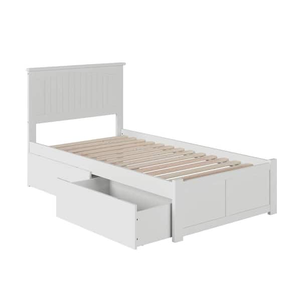 AFI Nantucket White Twin Solid Wood Storage Platform Bed with Flat Panel Foot Board and 2 Bed Drawers
