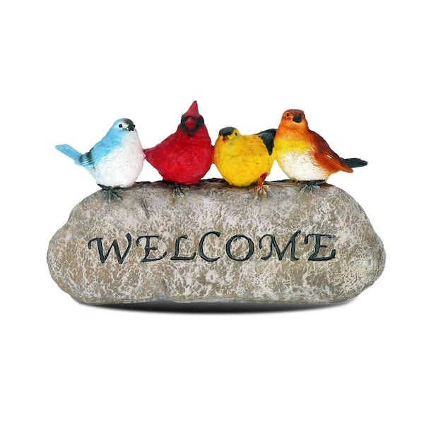 11 in. x 6 in. Multi-Colored Resin Bird Welcome Sign Stone Garden