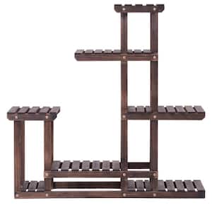 38 in. Flower Racks Unit Display Shelves for Balcony Patio Outdoor Walnut Plant Stand