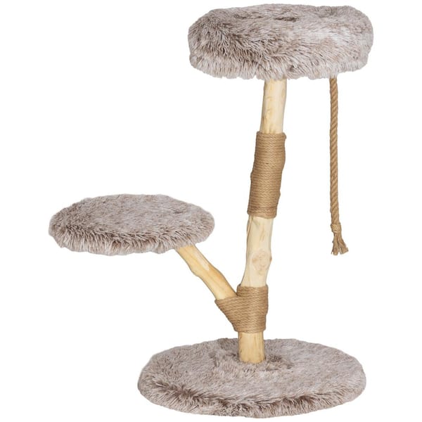 PawHut 35 in. Modern Cat Tree Tower with Wooden Scratching Post, Brown