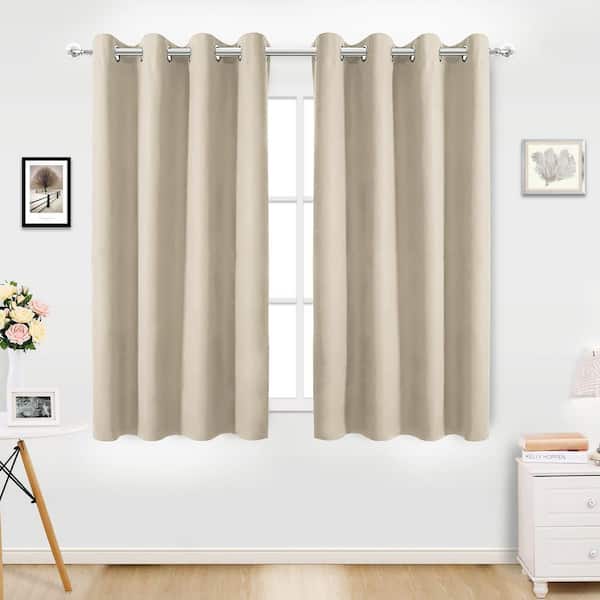 34 in. W x 72 in. L Blackout Curtains with Grommet Top Room Darkening Noise Reducing, Beige（1 Panel）