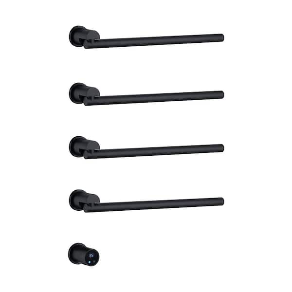 Lycvki 4-Towel Electric Heated Holders Stainless Steel Wall Mounted Plug-ln and Hardwire Towel Warmer Drying Timer in Black