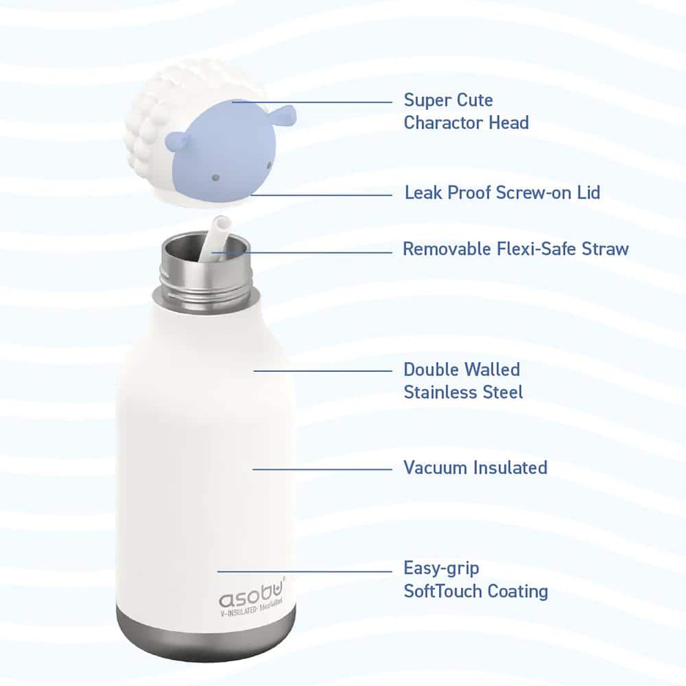 Asobu Sheep Bestie White Stainless Steel Thermal Bottle with Removable Straw