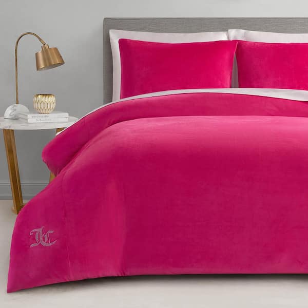 JUICY COUTURE Solid Velour 3-Piece Marshmallow Pink Solid Color Polyester King Comforter Set