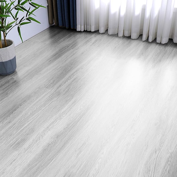 Peel & Stick Vinyl Flooring Tiles 12 MIL 36 x 6 in. Light Gray Wood Look DIY Simple Installation Water Resistant