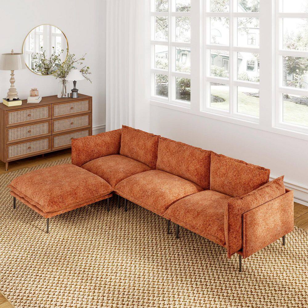 Robot Friendly 111 in. 4-Piece Tapered Arm Velvet Modular Sectional Sofa Couch with Ottoman, Metal High Leg in. Orange price history on PriceWatchPro