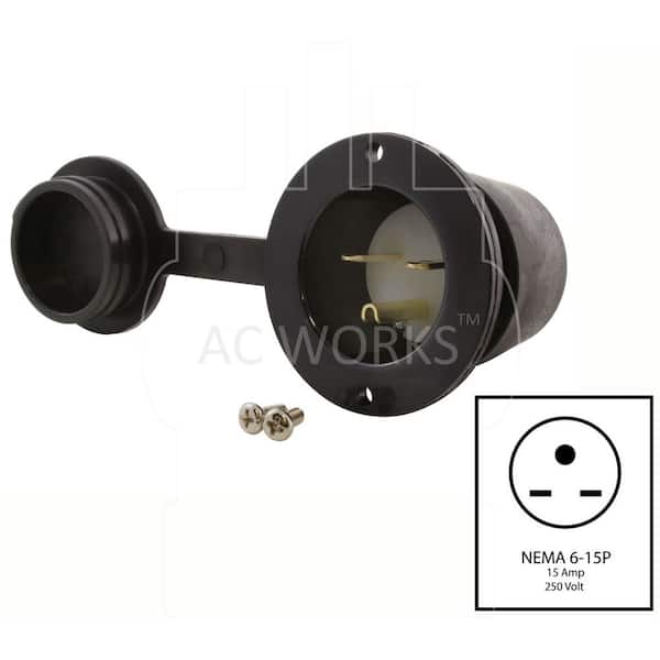 AC WORKS 15 Amp 250 Volt NEMA 6-15P Flanged Power Input Inlet with
