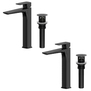 Drift 12.8 in. Mid-Arc Single Handle Single Hole Vessel Sink Faucet Spot Resist Matte Black Pop up Included (2-Pack)