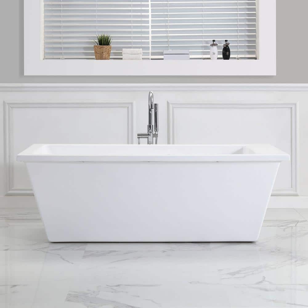 OVE Decors Hudson 69 in. Acrylic Freestanding Flatbottom Bathtub in White with Overflow and Drain in Chrome Included -  15BTU-HUD069-00