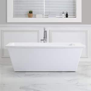 Hudson 69 in. Acrylic Freestanding Flatbottom Bathtub in White with Overflow and Drain in Chrome Included