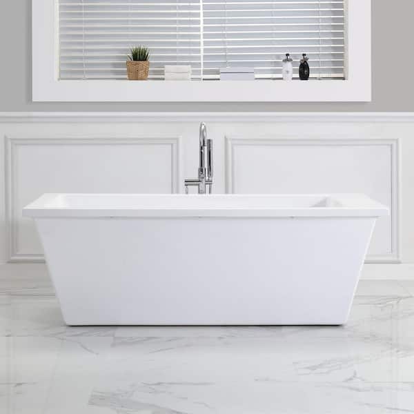OVE Decors Hudson 69 in. Acrylic Freestanding Flatbottom Bathtub in White with Overflow and Drain in Chrome Included