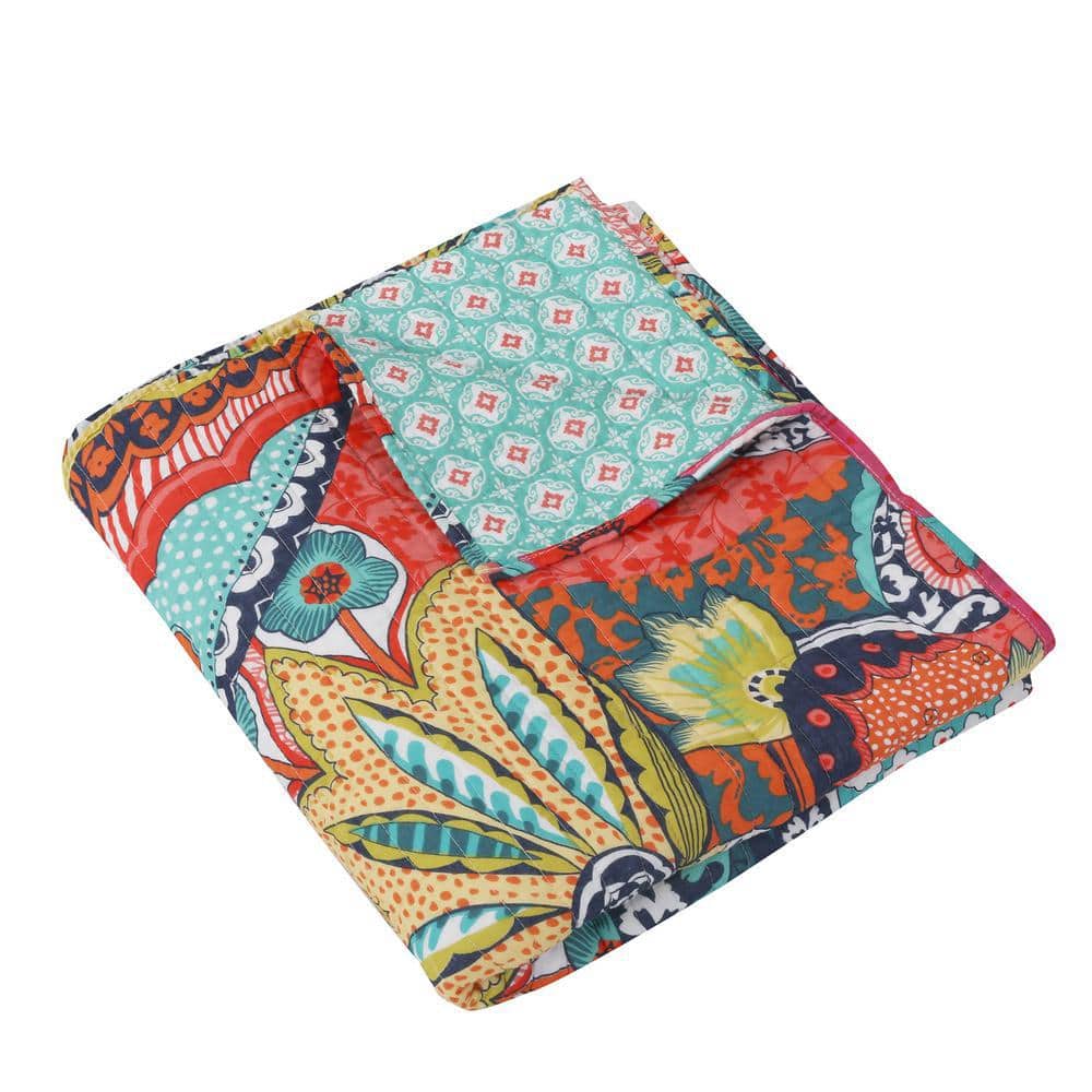 Exotic Bazaar Cotton Quilted Throw 50x60 in - Reversible, Colorful Medallion