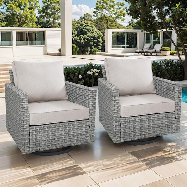 U-Foot Taupe Swivel Glider Wicker Outdoor Rocking Chair with Olefin Beige Cushions/Patio Swivel Chairs (2-Pack)