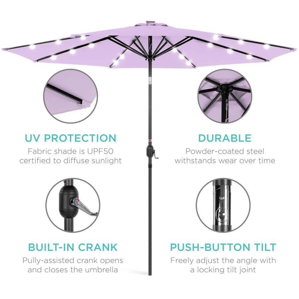 Lavender 10ft Solar LED Lighted Patio Umbrella with Tilt Adjustment