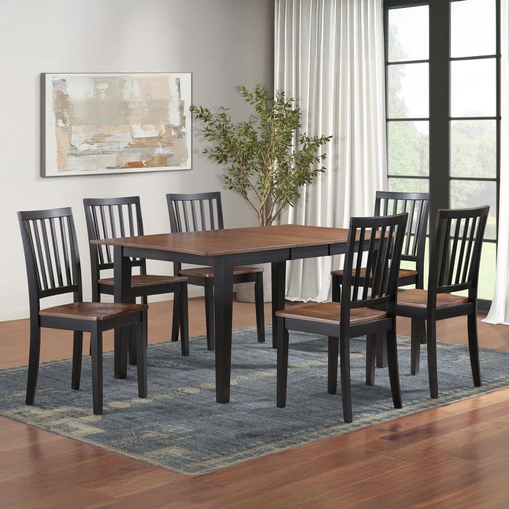 Joplin 7 Piece Brown Walnut & Ebony Wood Dining Set Seats 6 price history on PriceWatchPro