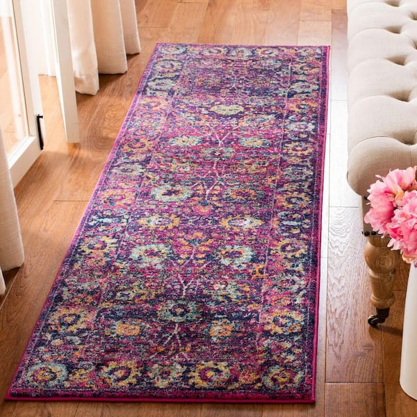 Granada 2 ft. x 5 ft. Fuchsia/Multi Abstract Ornate Runner Rug