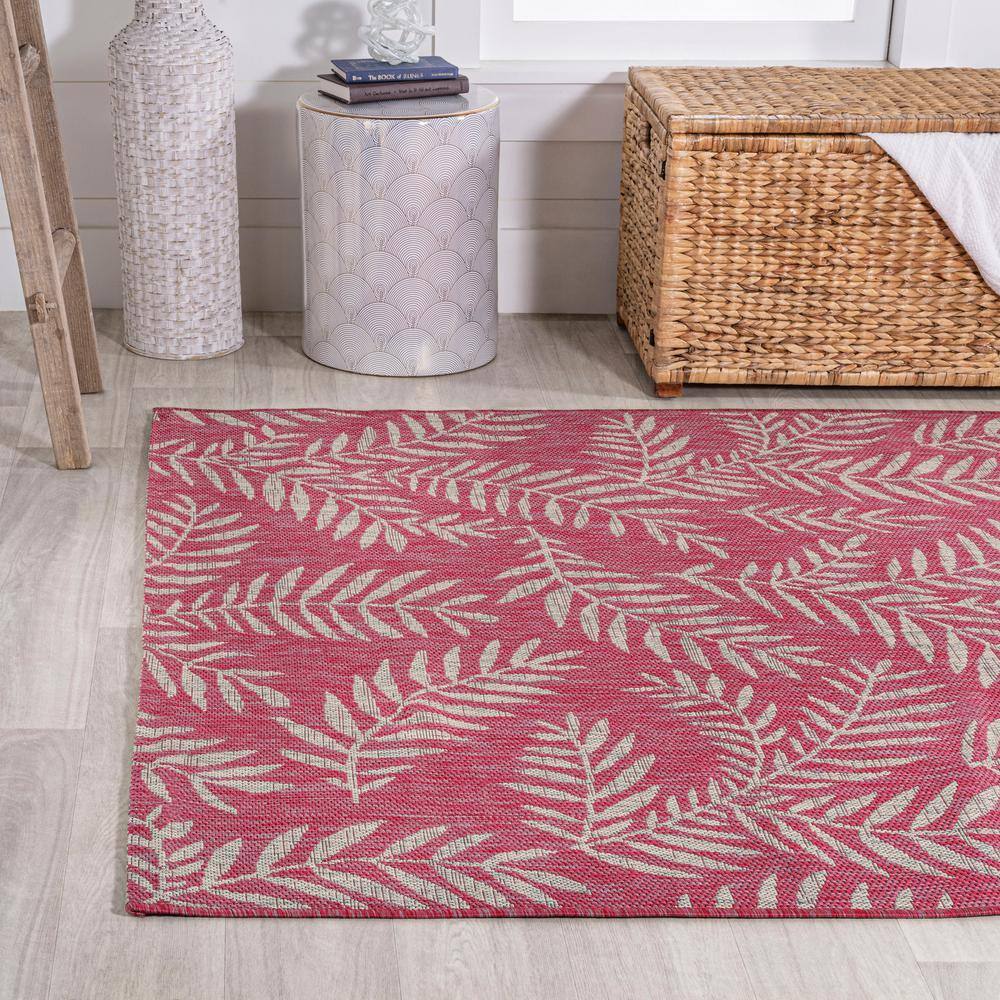 4' x 6' Fuchsia and Light Gray Synthetic Palm Frond Area Rug