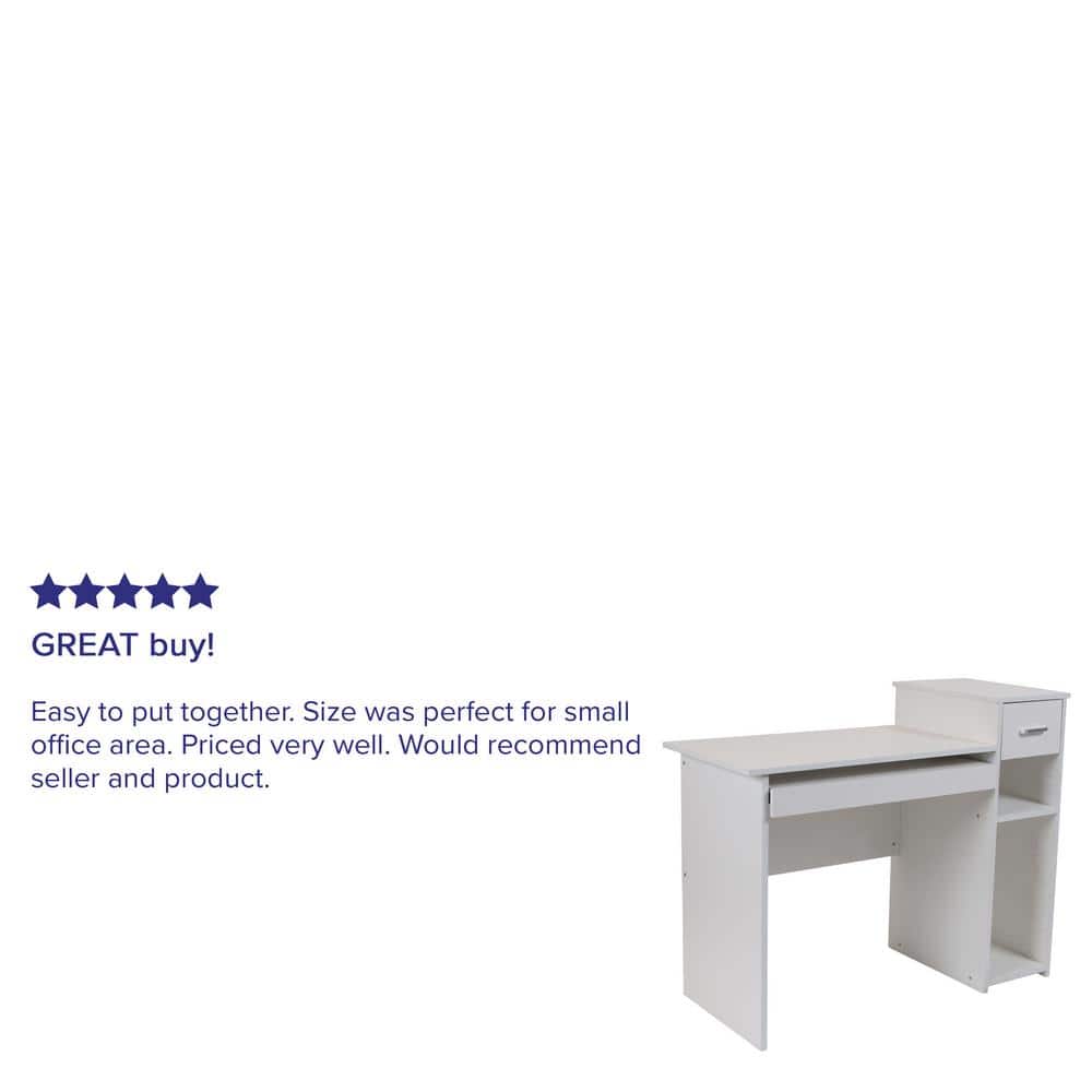 White Wood Computer Desk with Drawer and Keyboard Tray