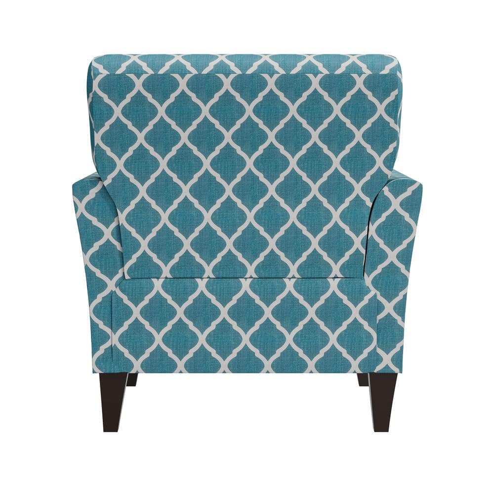 Turquoise Trellis Linen Blend Flared Arm Accent Chair
