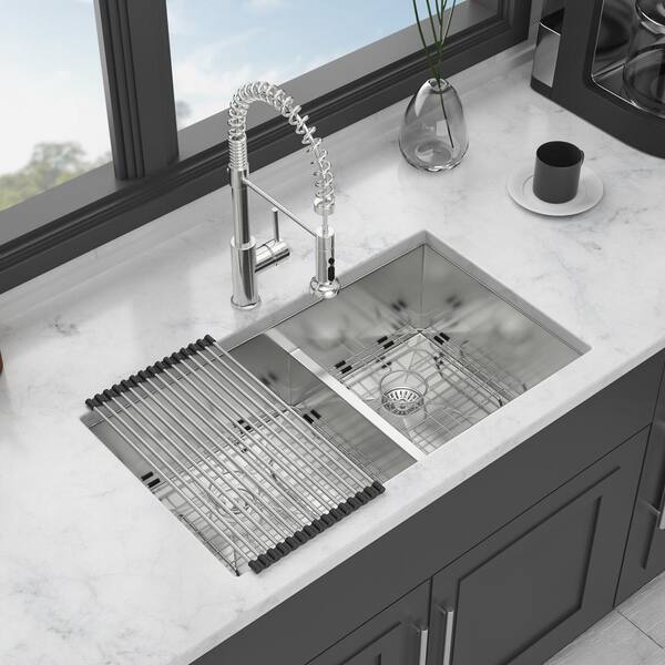 Xzkai 30 in. Undermount Double (60/40) Bowl Stainless Steel