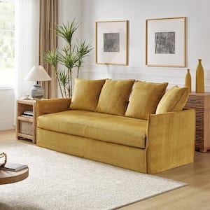 Severin 80.3 in. Square Arm Polyester Rectangle Slipcovered Sofa in Mustard
