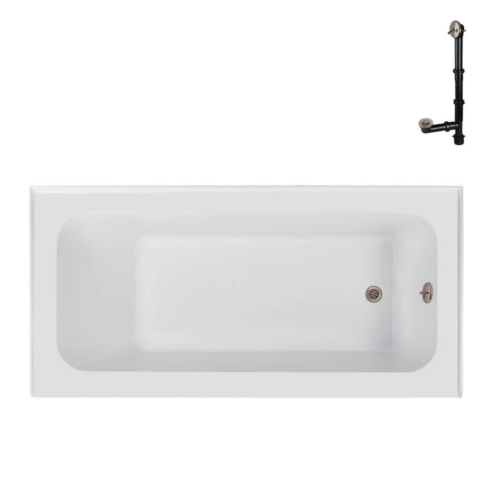 60-Inch Glossy White Acrylic Alcove Bathtub with Right-Hand Drain