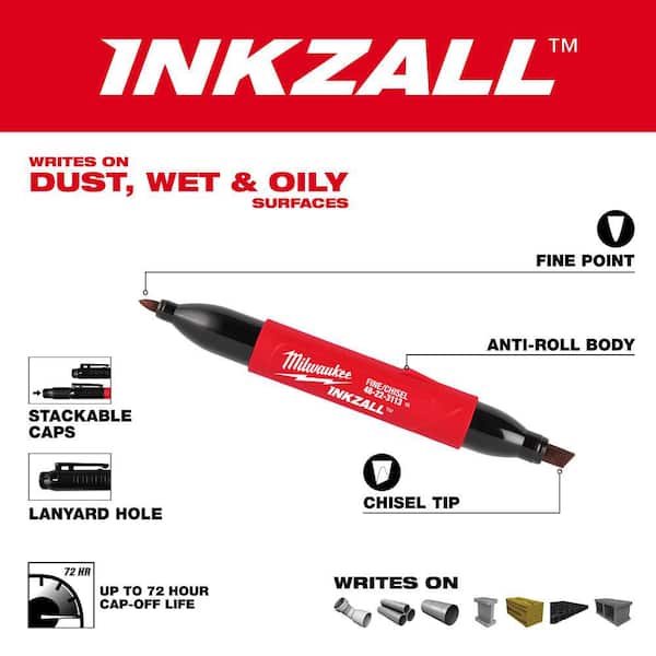 Lot De 24 Marqueurs Permanents Milwaukee INKZALL Noir - Pointe 1mm