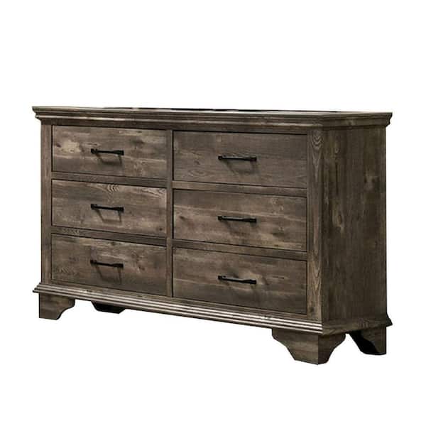 Benjara 16.37 in. Gray 6-Drawer Wooden Dresser Chest of Drawers
