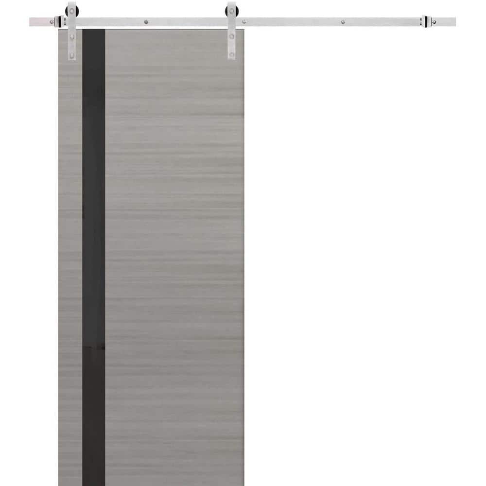 Assembly Required 42 in. x 96 in. 1-Panel Frosted Glass Gray Ash Solid Wood Sliding Barn Door with Hardware Kit price history on PriceWatchPro