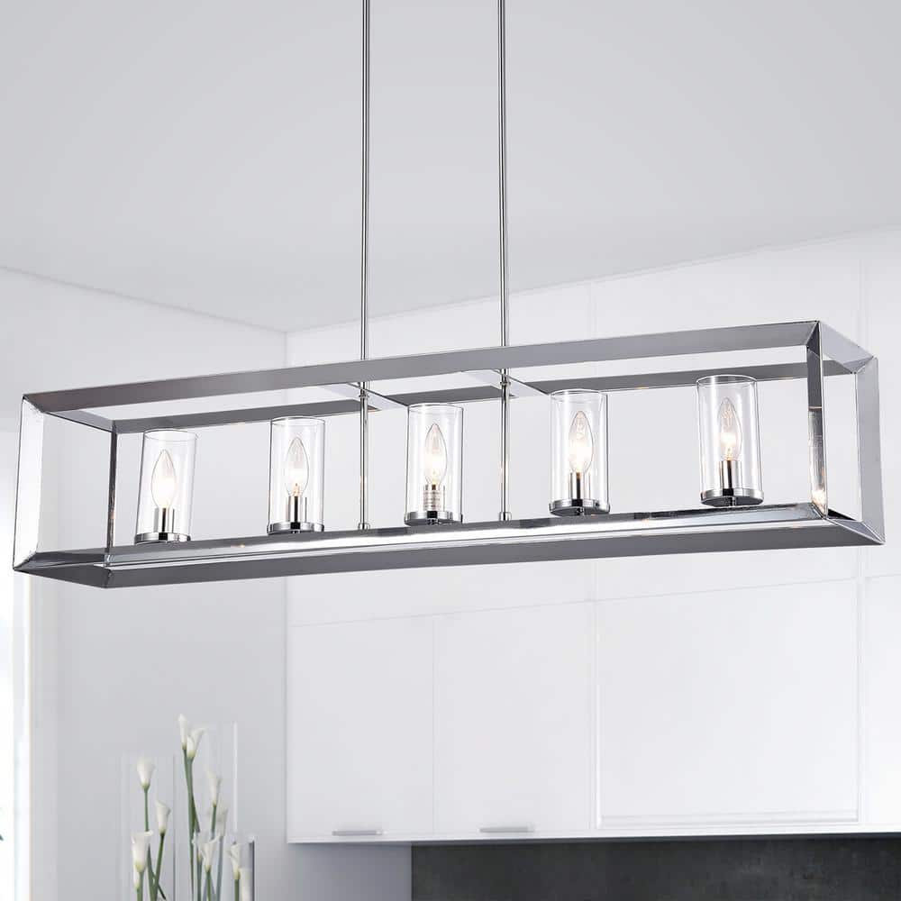 Ciel Modern Chrome Cage 41" 5-Light Chandelier