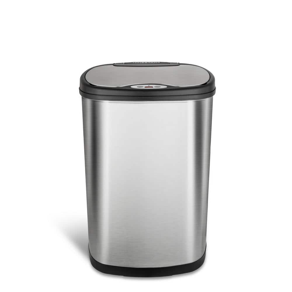 13.2 Gallon Stainless Steel Touchless Sensor Trashcan, Silver/Black