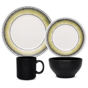 Actual Green and Black 16-Piece Casual Green and Black Earthenware Dinnerware Set (Service for 4)