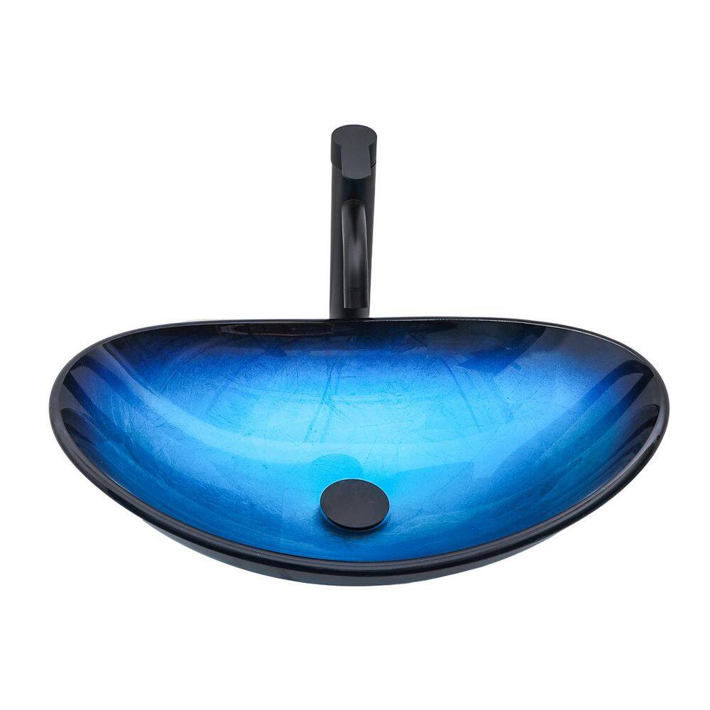 21.5 in. x 13.8 in. Vessel Bathroom Sink Boat Shape Tempered Glass in Blue with Pop-up Drain price history on PriceWatchPro