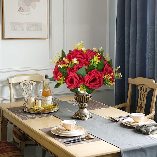 10 PCS Red Rose Flower Balls, Wedding Centerpieces and Floral Arrangements 4.7 in. Indoor/Outdoor Artificial Rose Flower