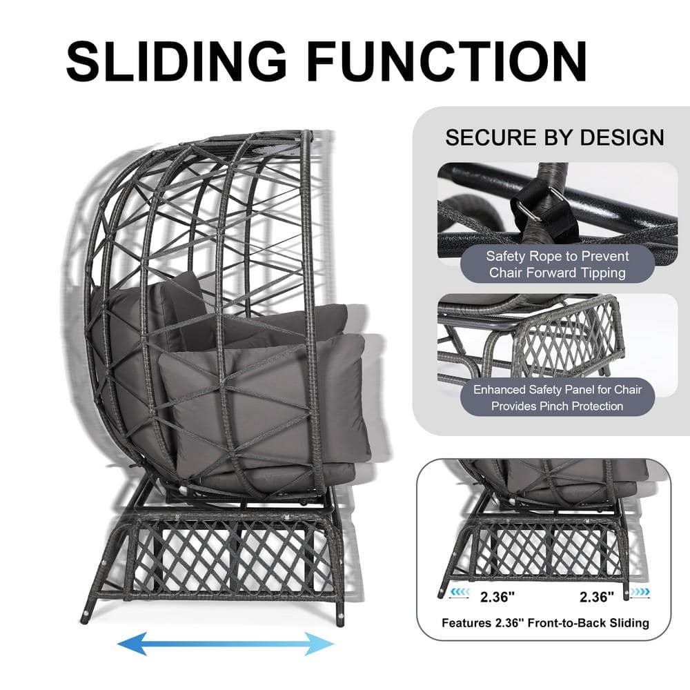 Gray Double Glider Outdoor Egg Chair with Cushions