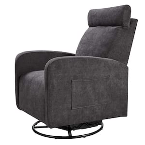 Black Metal 360° Swivel Upholstered Outdoor Recliner Chair with Gray Cushion