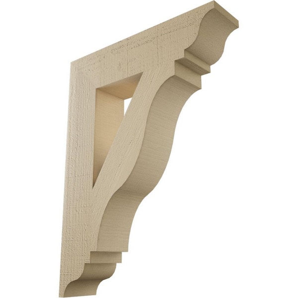Ekena Millwork 5.5 in. x 32 in. x 24 in. Funston Traditional Rough Cedar Woodgrain Timberthane Polyurethane Bracket, Primed Tan