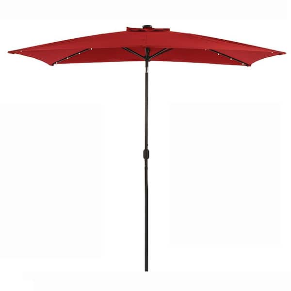 Tidoin 10 ft. Aluminum Market Umbrella Solar Tilt Patio Umbrella in Red with 26 LED Lights