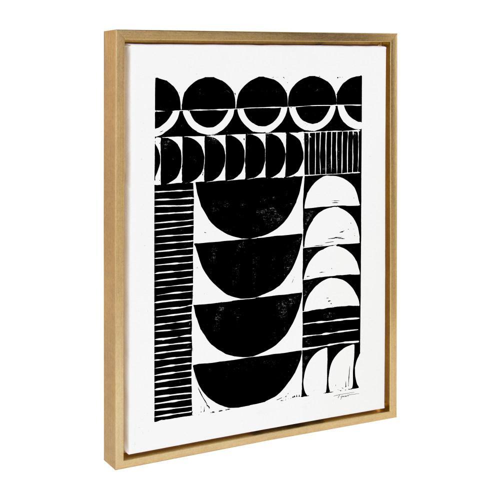 Modern Black and White Abstract Canvas Print with Natural Frame