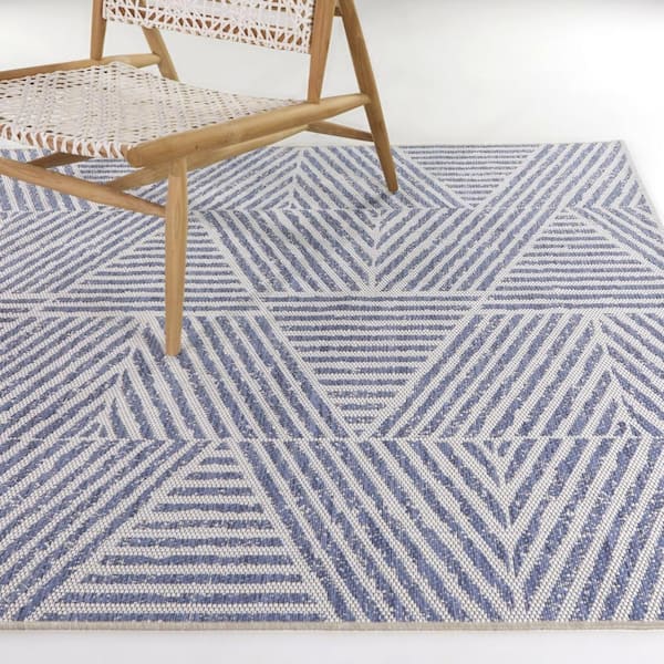 Darcy Blue 7 ft. 10 in. x 10 ft. Stripe Indoor/Outdoor Area Rug