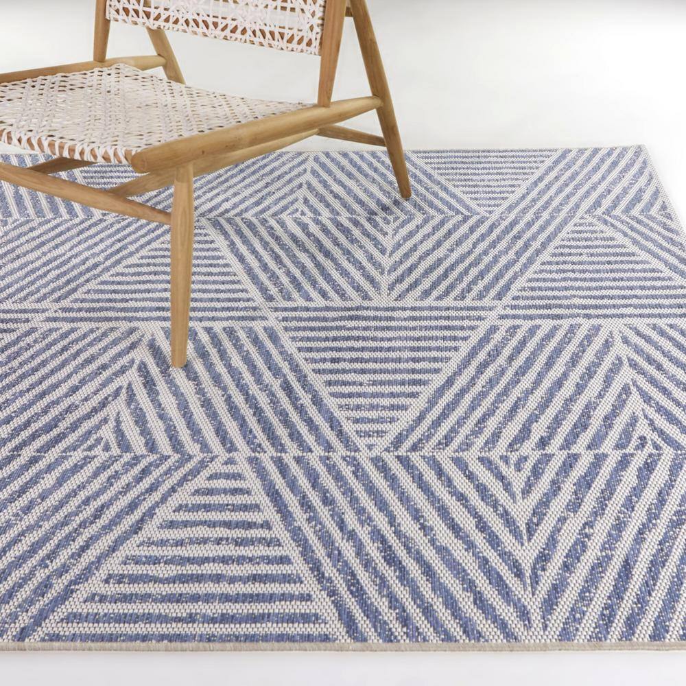 Darcy Blue and Off-White Braided Stripe Synthetic Area Rug 5'3" x 7'