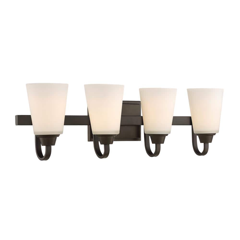 Espresso Brown 4-Light Wall Vanity with Clear Glass Shades