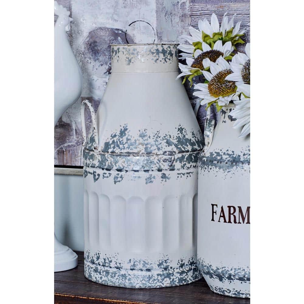 White and Gray Iron Rustic Chic Cylinder Decorative Jars, Set of 2