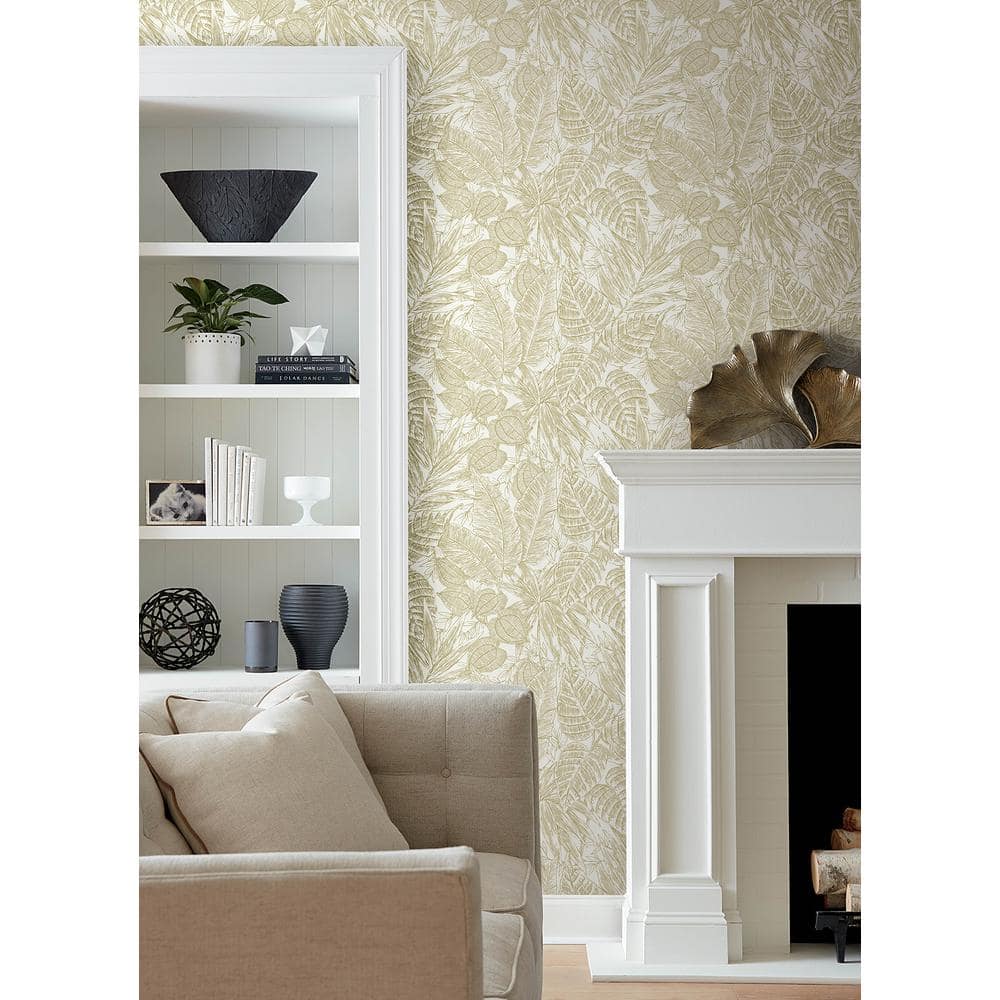 Brentwood Yellow Palm Leaves Grasscloth Wallpaper