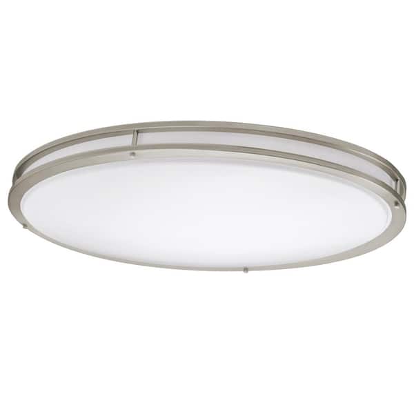 Commercial Electric Orbit 32 in. Brushed Nickel Oval LED Flush Mount Ceiling Light 3000 Lumens 42W Adjustable CCT 120V Dimmable